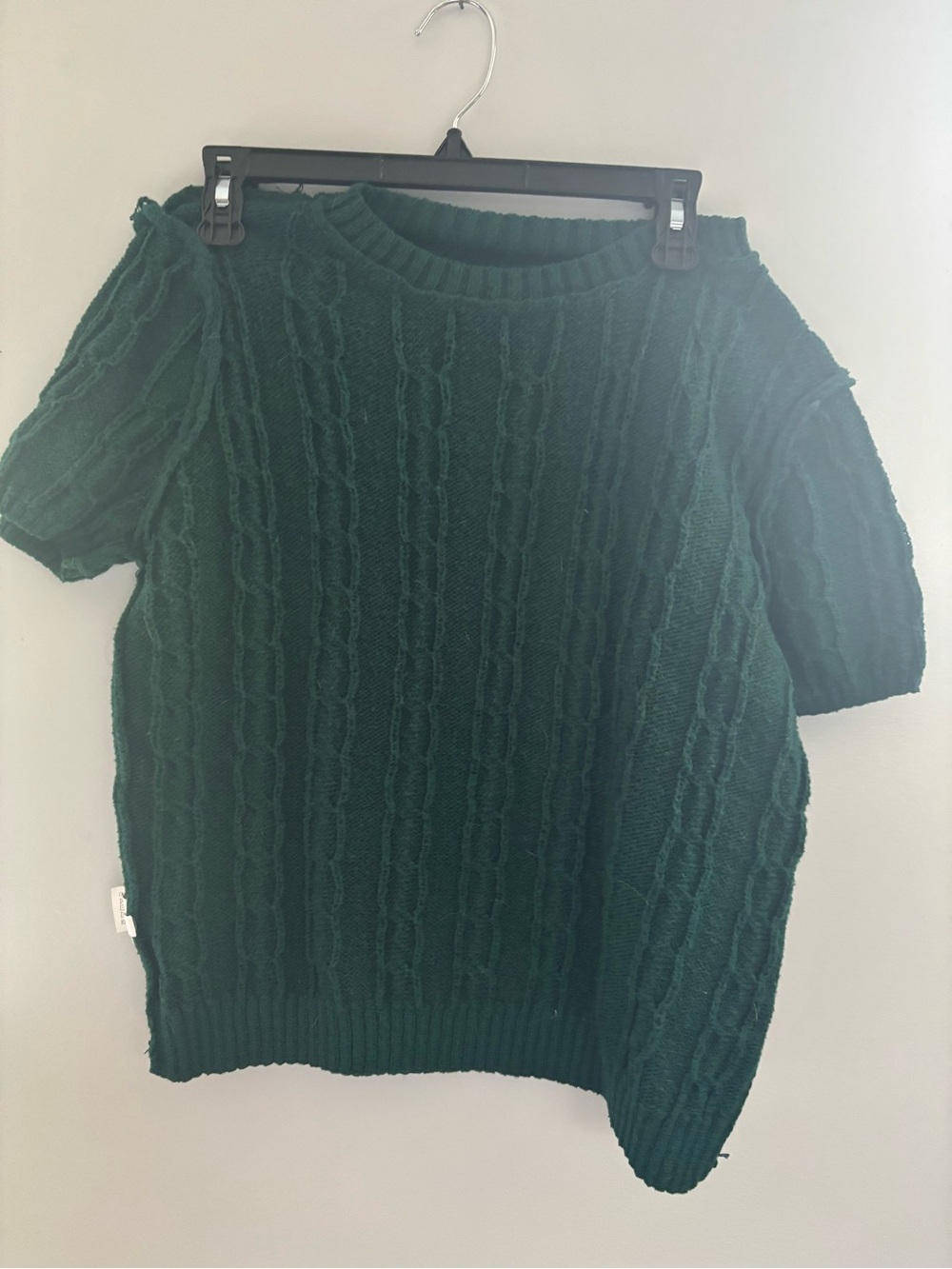 Women’s Forest Green Cable Knit Short-Sleeve Sweater